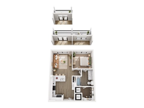 Floor plan for 1 bed, 1 bath, 677 sqft